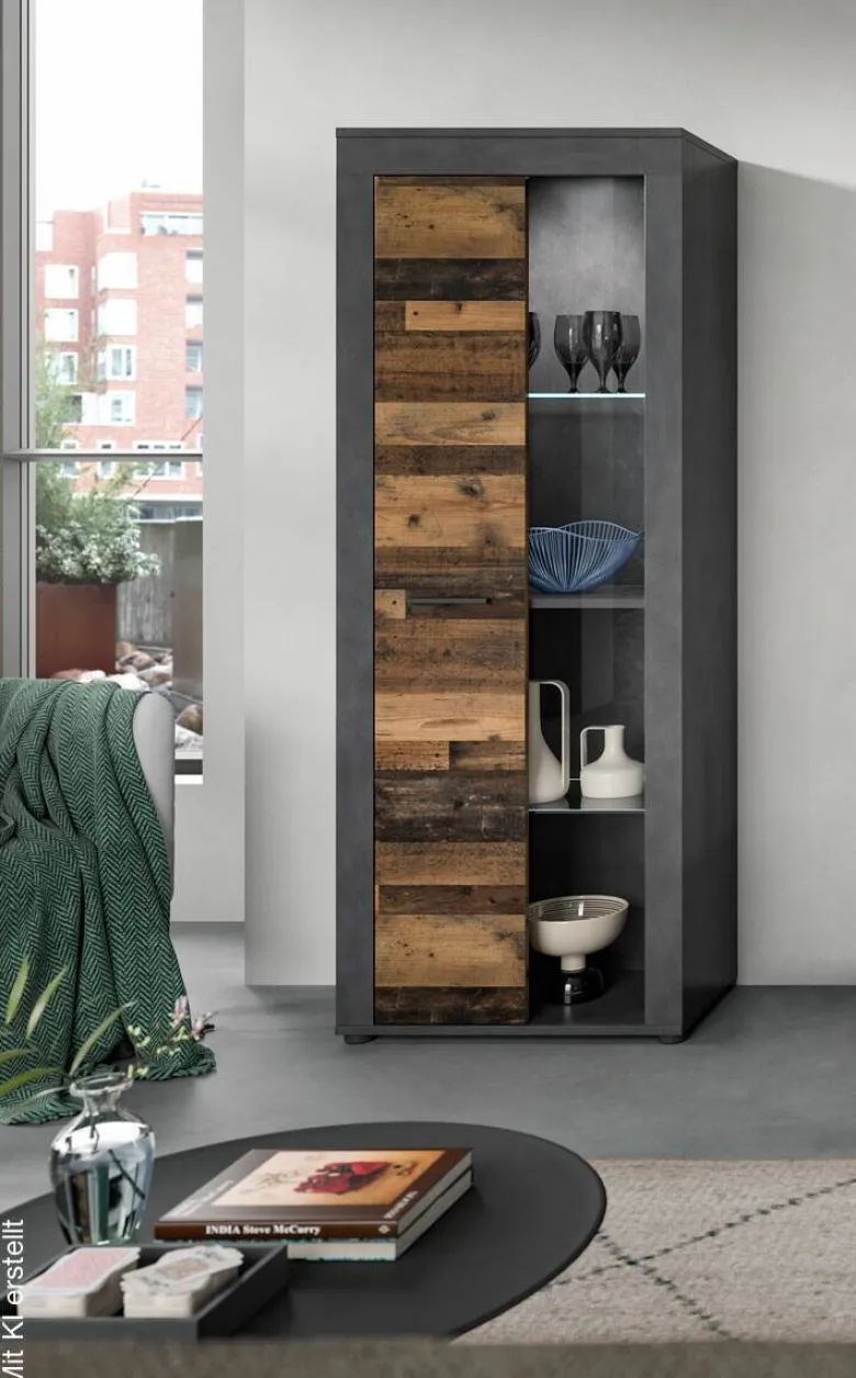 Vitrine Jam Matera Nachbildung Old Wood Nachbildung B/H/T: ca. 159x60x35 cm