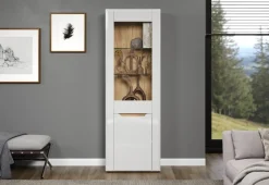 Vitrine Marlon Eiche Evoke Coast Nachbildung weiß Hochglanz B/H/T: ca. 65x192x40 cm
