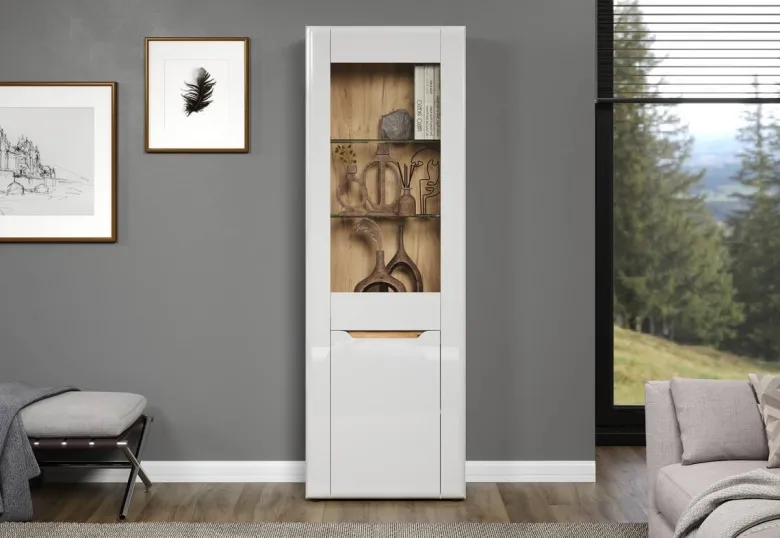 Vitrine Marlon Eiche Evoke Coast Nachbildung weiß Hochglanz B/H/T: ca. 65x192x40 cm