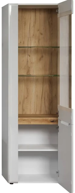 Vitrine Marlon Eiche Evoke Coast Nachbildung weiß Hochglanz B/H/T: ca. 65x192x40 cm
