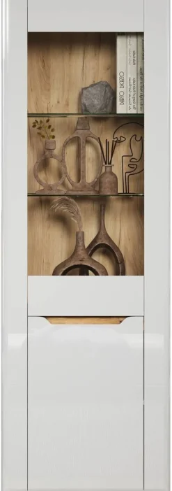 Vitrine Marlon Eiche Evoke Coast Nachbildung weiß Hochglanz B/H/T: ca. 65x192x40 cm