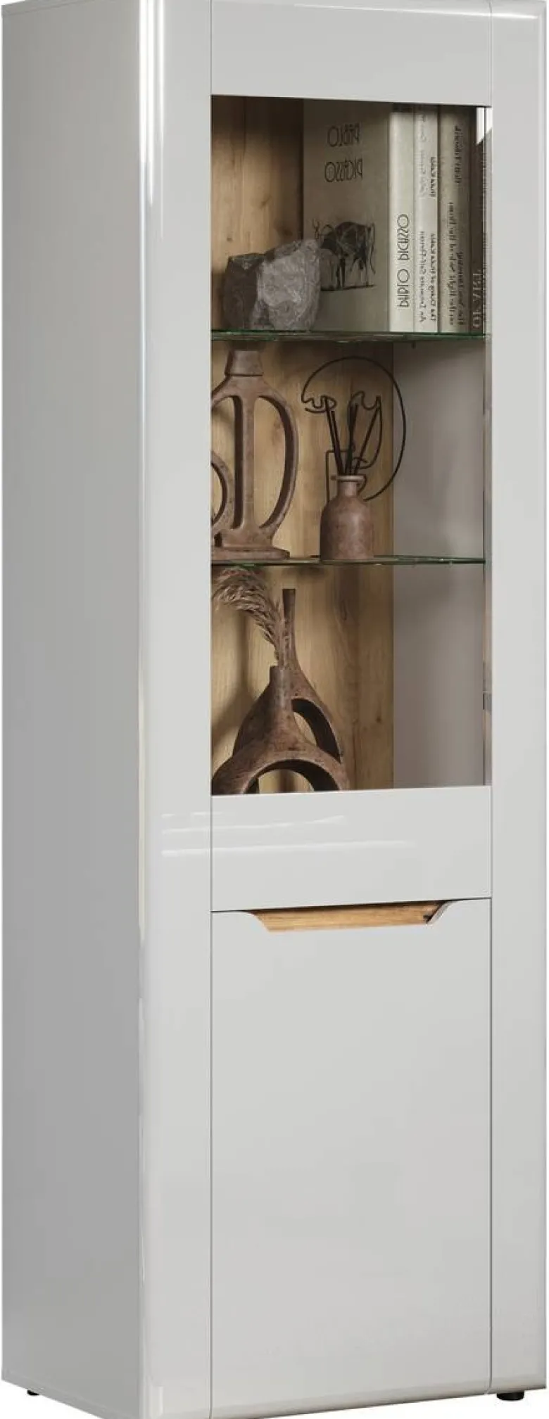 Vitrine Marlon Eiche Evoke Coast Nachbildung weiß Hochglanz B/H/T: ca. 65x192x40 cm