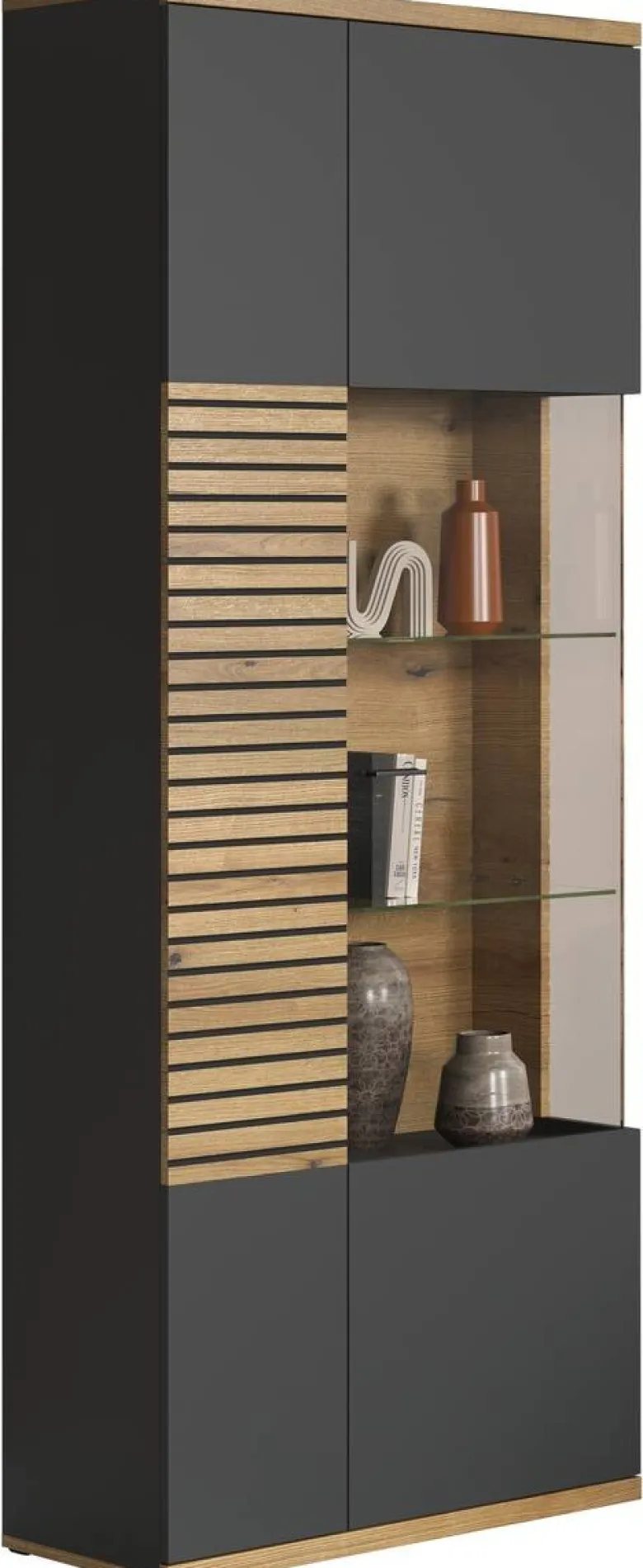 Vitrine Norris anthrazit Eiche Evoke Coast Nachbildung B/H/T: ca. 80x204x37 cm