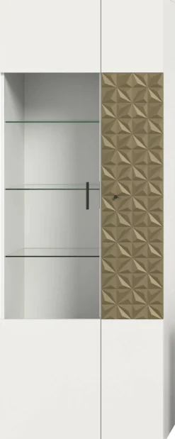 Vitrinenschrank Prisma weiß gold Optik B/H/T: ca. 70x195x37 cm