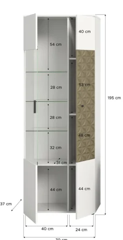 Vitrinenschrank Prisma weiß gold Optik B/H/T: ca. 70x195x37 cm