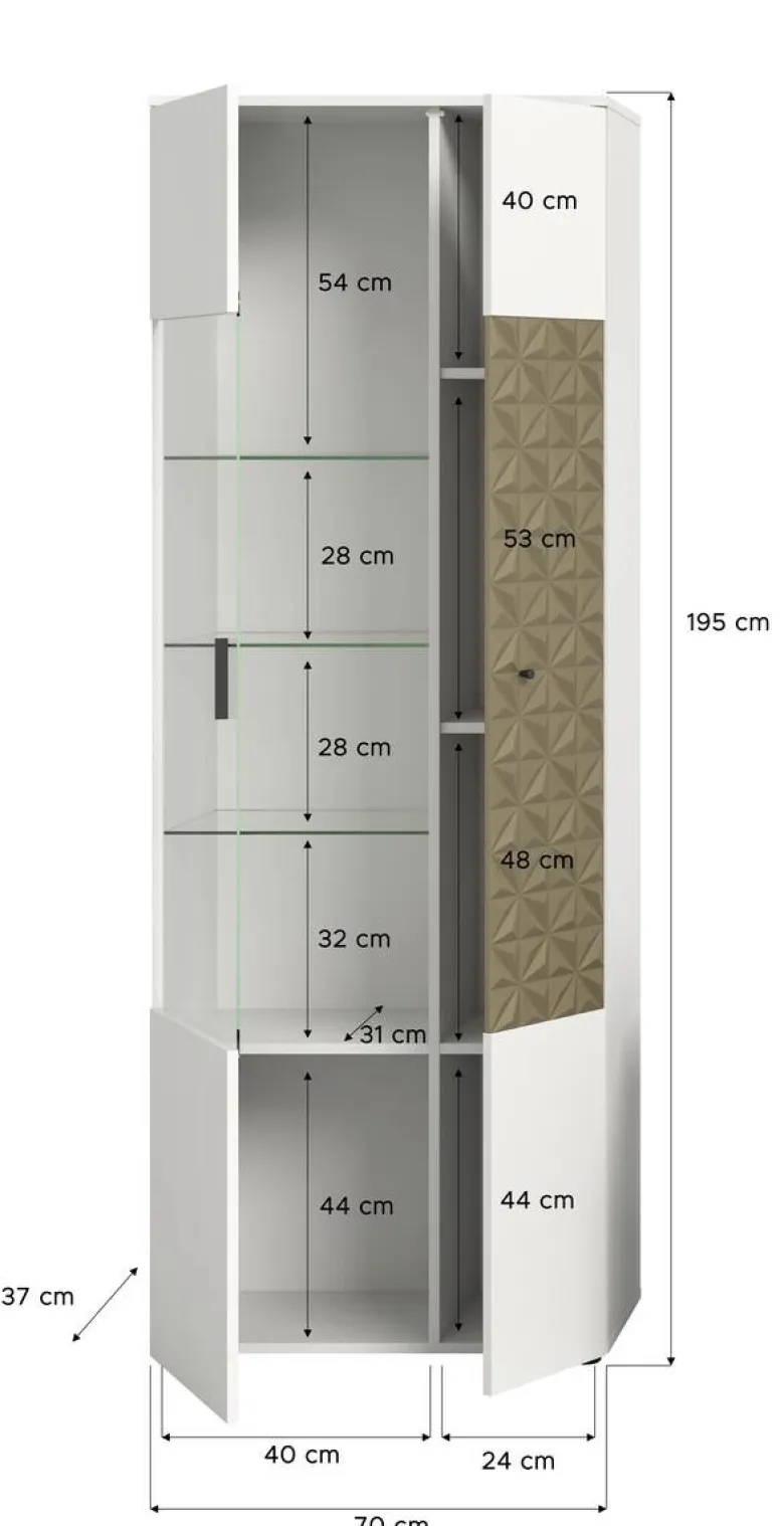 Vitrinenschrank Prisma weiß gold Optik B/H/T: ca. 70x195x37 cm