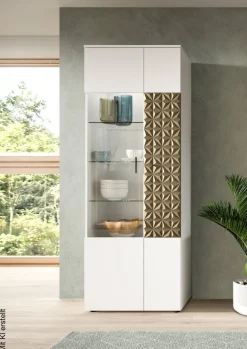 Vitrinenschrank Prisma weiß gold Optik B/H/T: ca. 70x195x37 cm