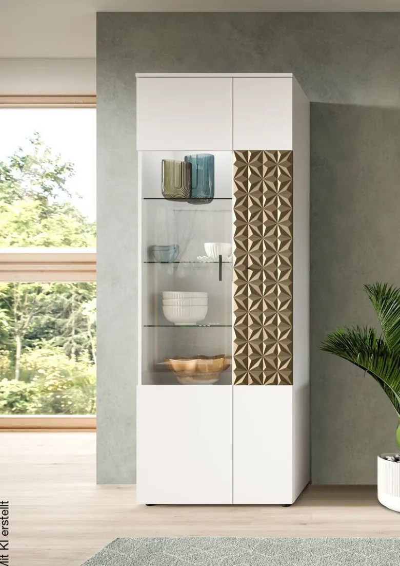 Vitrinenschrank Prisma weiß gold Optik B/H/T: ca. 70x195x37 cm