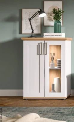 Vitrinenschrank VERONA Lärche Nachbildung Eiche Nachbildung B/H/T: ca. 64x88x37 cm