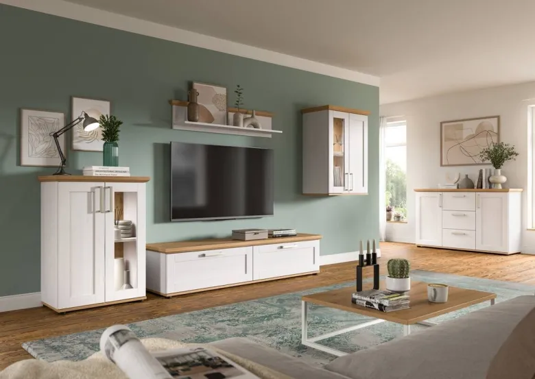 Vitrinenschrank VERONA Lärche Nachbildung Eiche Nachbildung B/H/T: ca. 64x88x37 cm