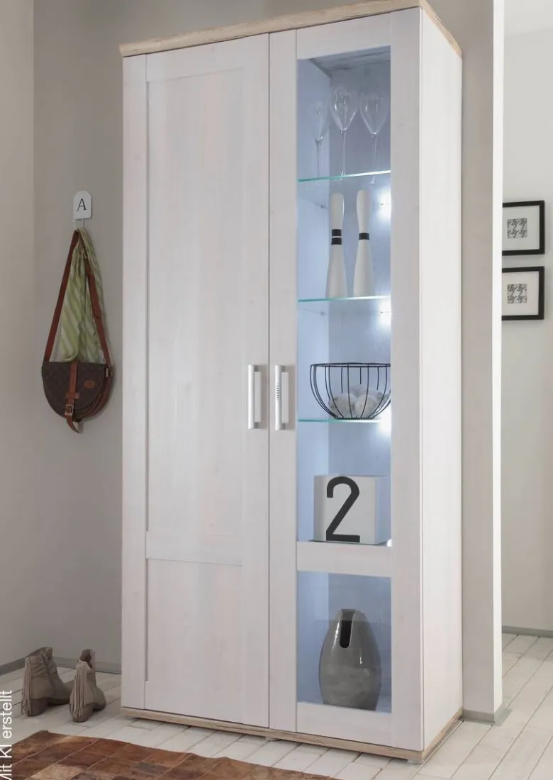 Vitrine Romance weiß Sibiu Lärche Nachbildung Holzoptik San-Remo Nachbildung B/H/T: ca. 93x202x46 cm