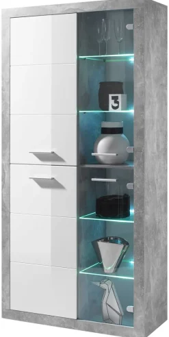 Vitrine Stone Beton Optik weiß glänzend B/H/T: ca. 92x194x37 cm