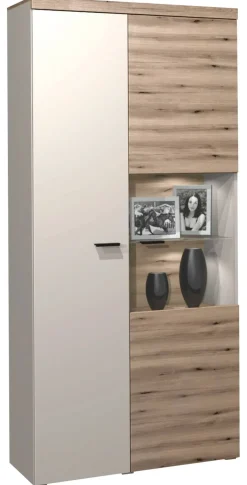 Vitrine Strada weiß Eiche Viking Optik Spanplatte B/H/T: ca. 91x193x32 cm