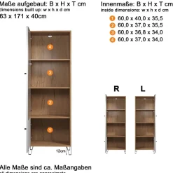 Vitrine Touch weiß matt Eiche Artisan Nachbildung B/H/T: ca. 63x172x40 cm