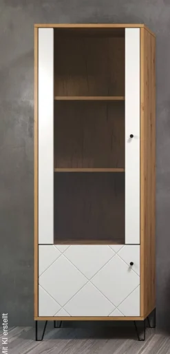 Vitrine Touch weiß matt Eiche Artisan Nachbildung B/H/T: ca. 63x172x40 cm