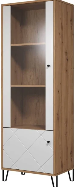 Vitrine Touch weiß matt Eiche Artisan Nachbildung B/H/T: ca. 63x172x40 cm