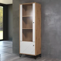 Vitrine Touch weiß matt Eiche Artisan Nachbildung B/H/T: ca. 63x172x40 cm