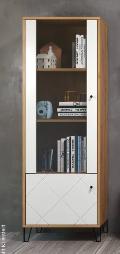 Vitrine Touch weiß matt Eiche Artisan Nachbildung B/H/T: ca. 63x172x40 cm