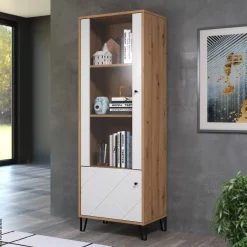 Vitrine Touch weiß matt Eiche Artisan Nachbildung B/H/T: ca. 63x172x40 cm