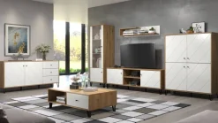 Vitrine Touch weiß matt Eiche Artisan Nachbildung B/H/T: ca. 63x172x40 cm