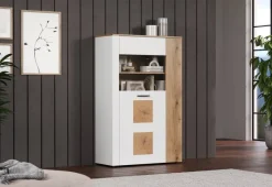 Vitrine Vitoria weiß Eiche Evoke Coast Nachbildung B/H/T: ca. 90x146x42 cm