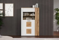 Vitrine Vitoria weiß Eiche Evoke Coast Nachbildung B/H/T: ca. 90x146x42 cm