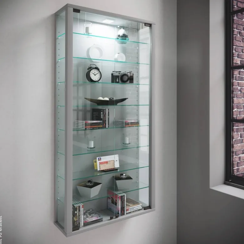 Vitrine Vitrosa Maxi silber Holzwerkstoff Glas B/H/T: ca. 59x113x18 cm