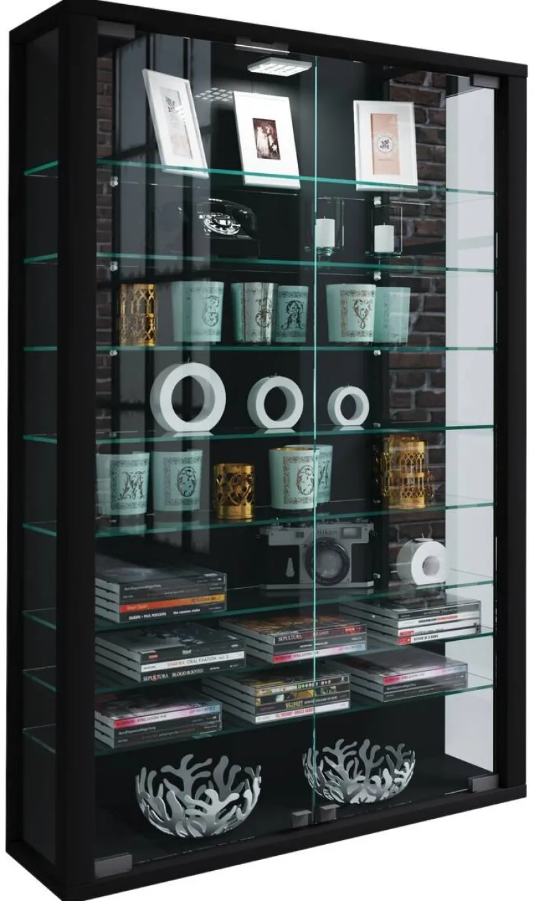 Vitrine Vitrosa Mini schwarz Holzwerkstoff Glas B/H/T: ca. 59x90x18 cm