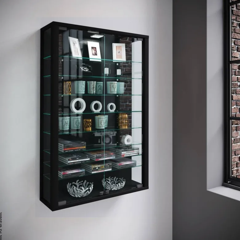 Vitrine Vitrosa Mini schwarz Holzwerkstoff Glas B/H/T: ca. 59x90x18 cm