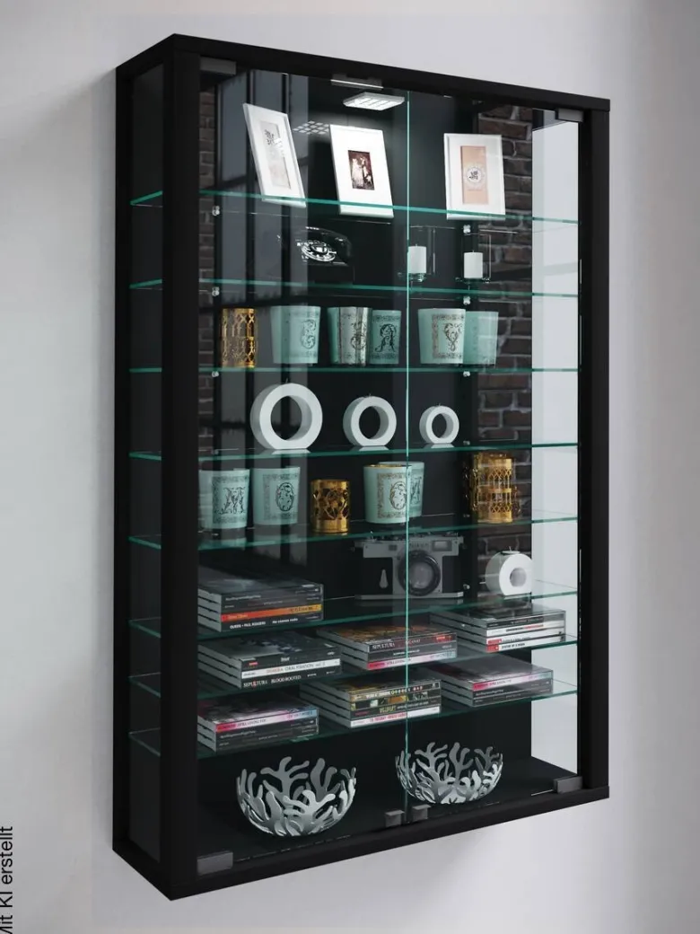 Vitrine Vitrosa Mini schwarz Holzwerkstoff Glas B/H/T: ca. 59x90x18 cm