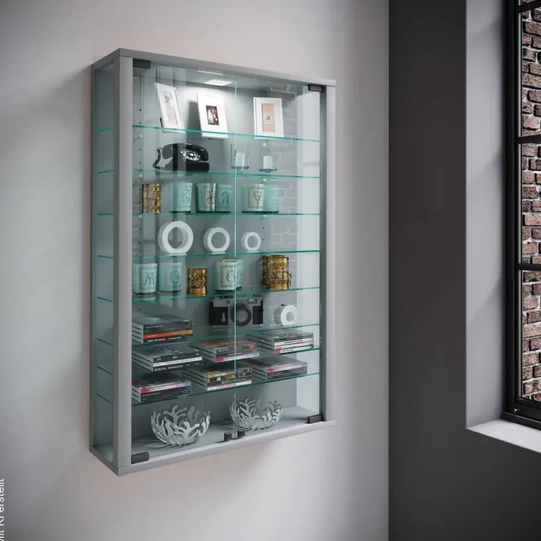 Vitrine Vitrosa Mini silber Holzwerkstoff Glas B/H/T: ca. 59x90x18 cm
