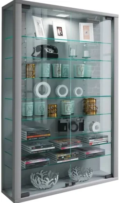 Vitrine Vitrosa Mini silber Holzwerkstoff Glas B/H/T: ca. 59x90x18 cm