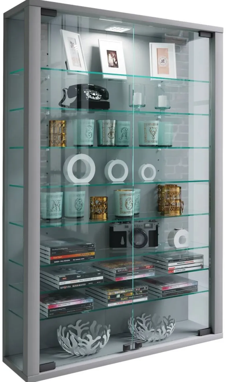 Vitrine Vitrosa Mini silber Holzwerkstoff Glas B/H/T: ca. 59x90x18 cm