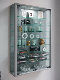 Vitrine Vitrosa Mini silber Holzwerkstoff Glas B/H/T: ca. 59x90x18 cm