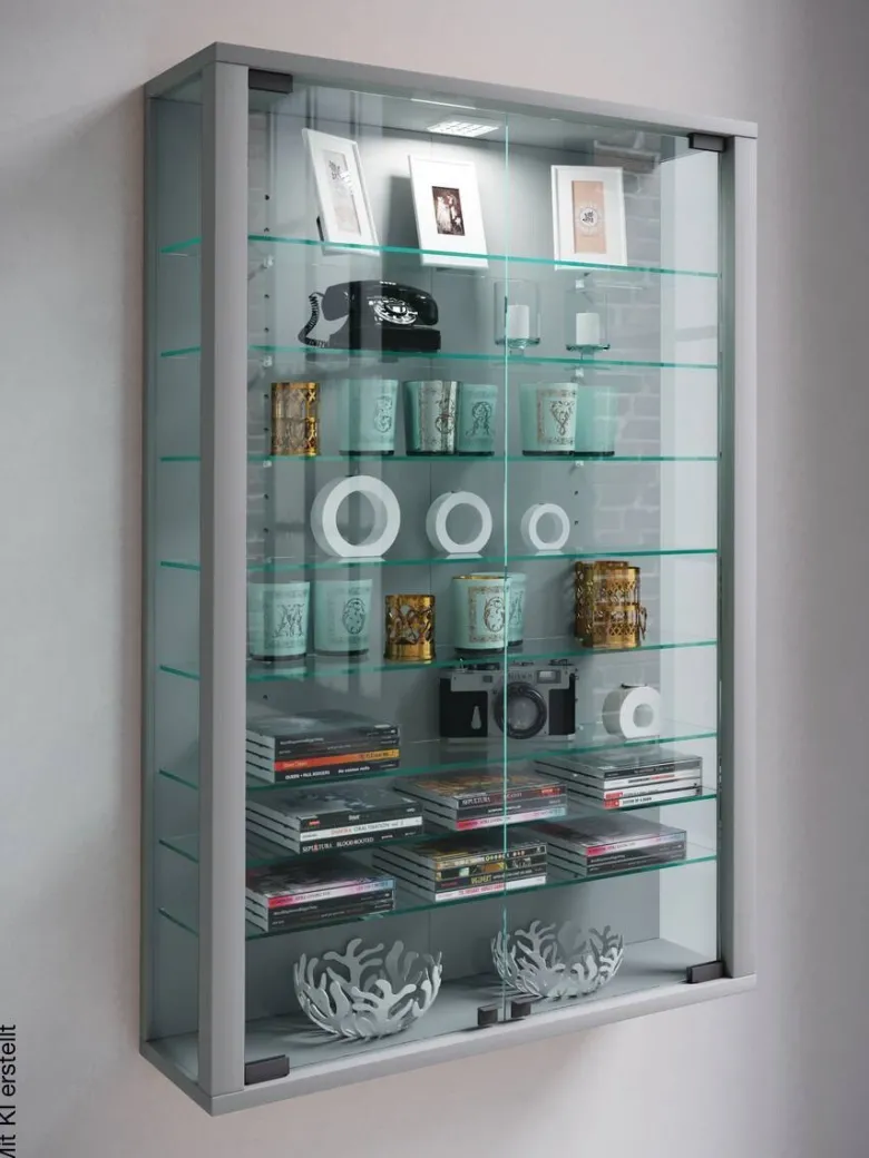 Vitrine Vitrosa Mini silber Holzwerkstoff Glas B/H/T: ca. 59x90x18 cm
