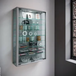 Vitrine Vitrosa Mini silber Holzwerkstoff Glas B/H/T: ca. 59x90x18 cm
