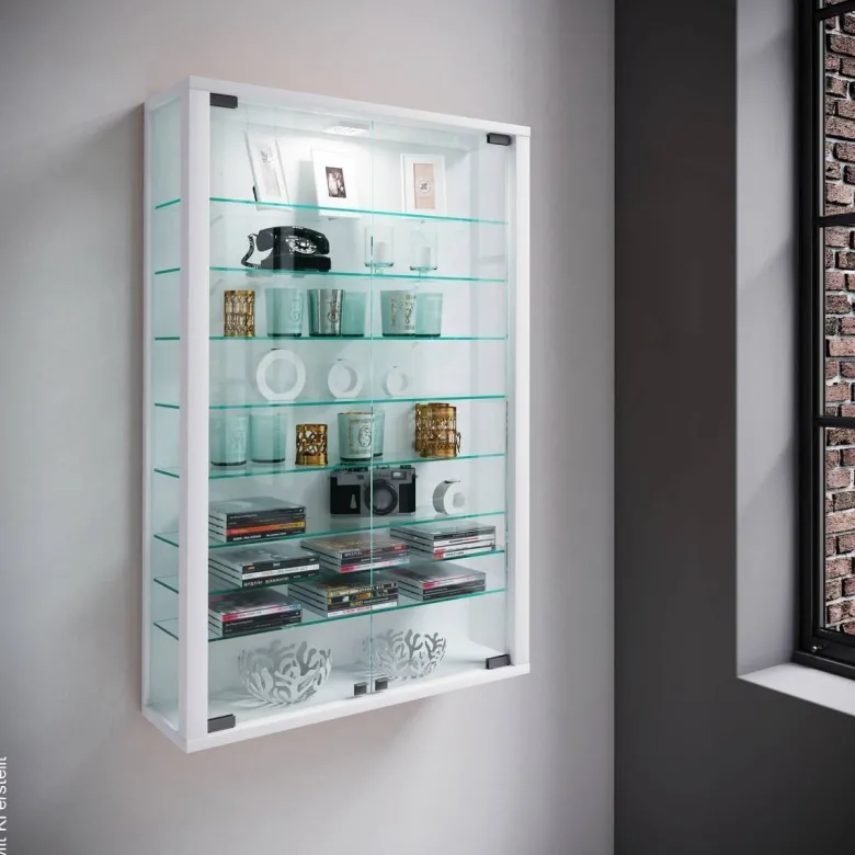 Vitrine Vitrosa Mini weiß Holzwerkstoff Glas B/H/T: ca. 59x90x18 cm