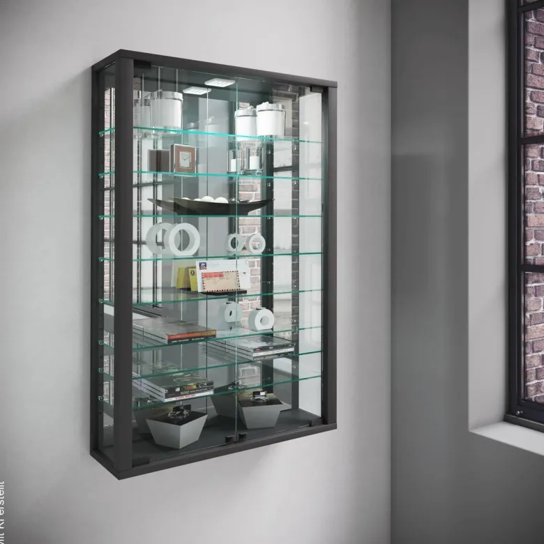 Vitrine Vitrosa schwarz Holzwerkstoff Glas B/H/T: ca. 59x91x18 cm