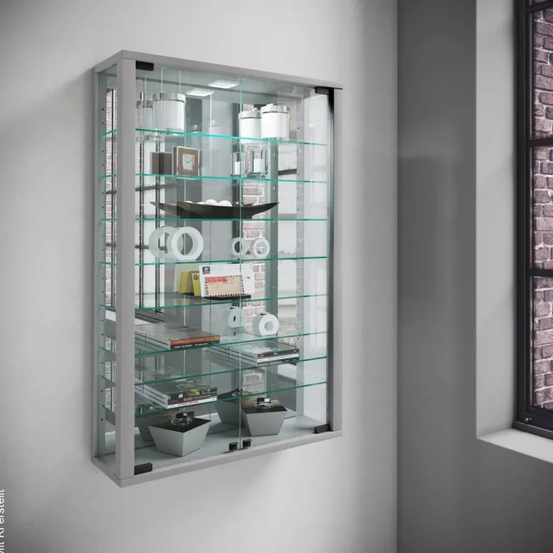 Vitrine Vitrosa silber Holzwerkstoff Glas B/H/T: ca. 59x91x18 cm