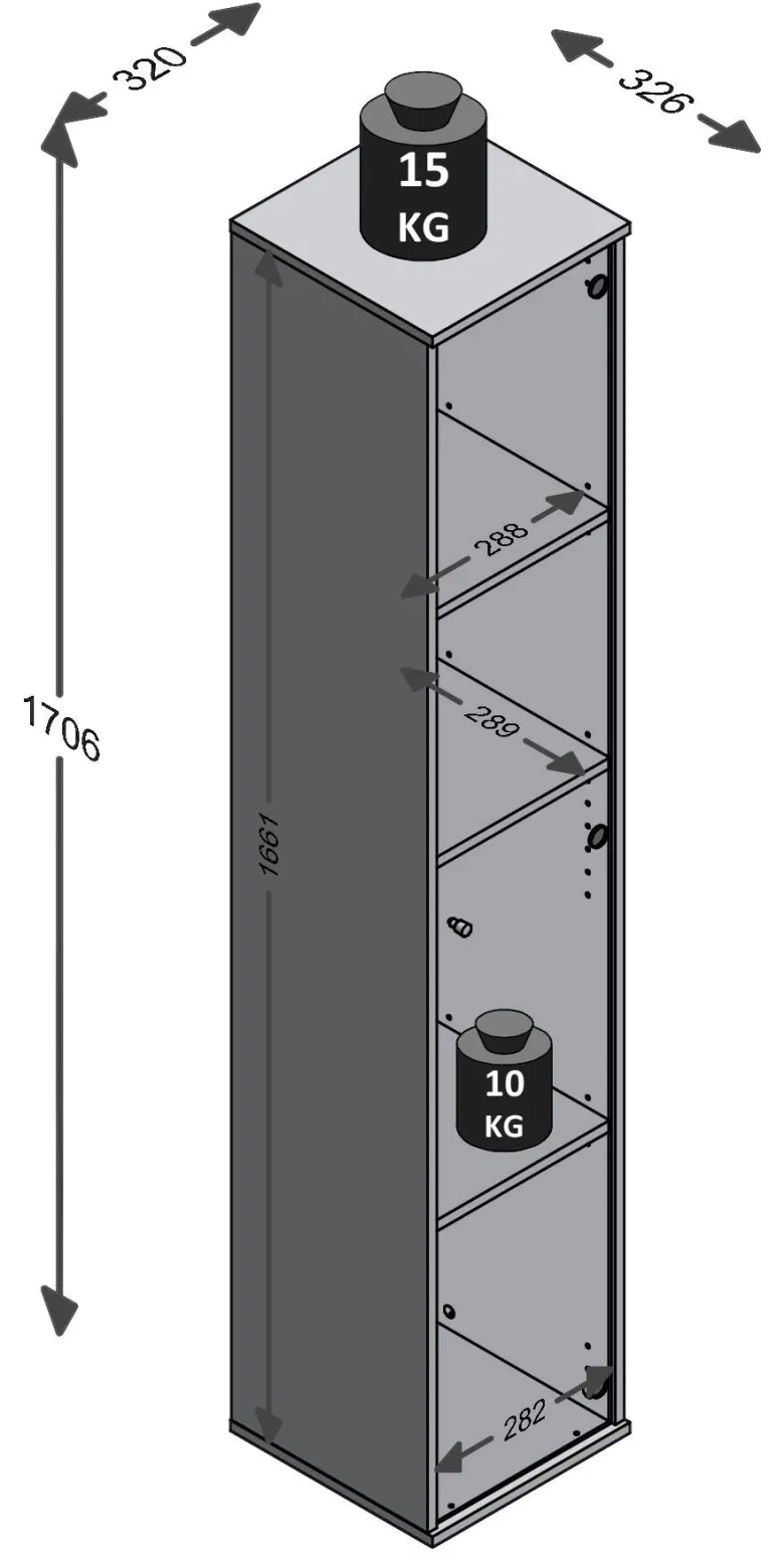 Vitrine weiß B/H/T: ca. 32x171x33 cm