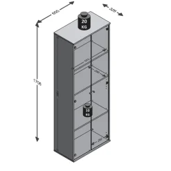 Vitrine weiß B/H/T: ca. 61x171x33 cm
