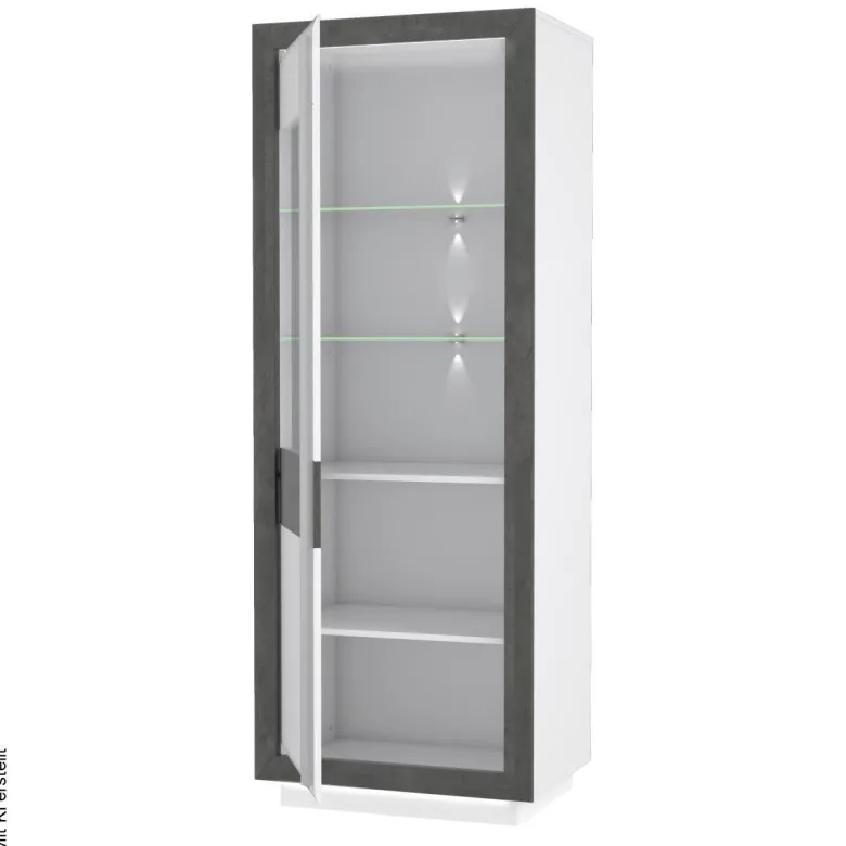 Vitrine weiß Hochglanz Beton dunkel Optik B/H/T: ca. 73x197x53 cm