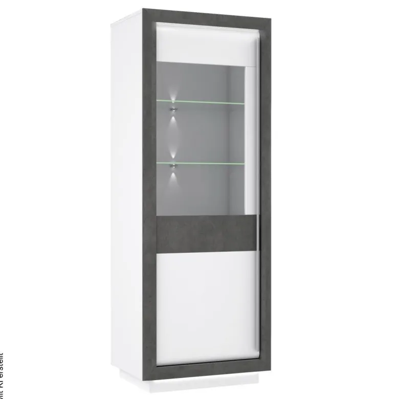 Vitrine weiß Hochglanz Beton dunkel Optik B/H/T: ca. 73x197x53 cm