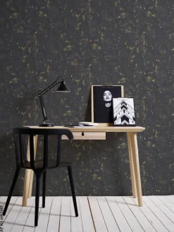 Vliestapete Betonoptik schwarz gold B/L: ca. 53x1005 cm