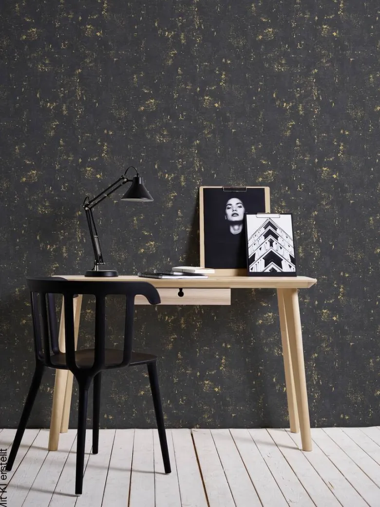 Vliestapete Betonoptik schwarz gold B/L: ca. 53x1005 cm