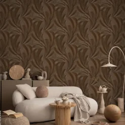 Vliestapete Blätter bronze braun B/L: ca. 53x1005 cm glitzernd