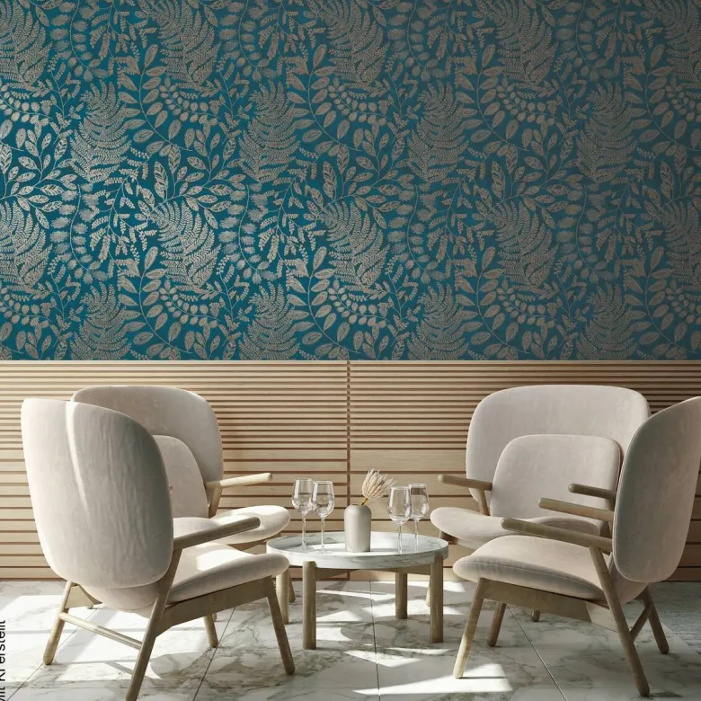 Vliestapete Blätter petrol gold B/L: ca. 53x1005 cm