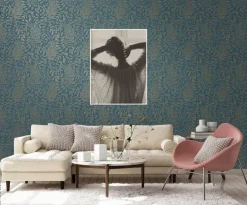 Vliestapete Blätter petrol gold B/L: ca. 53x1005 cm