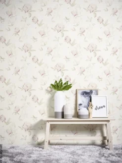 Vliestapete Blumen beige rot B/L: ca. 53x1005 cm