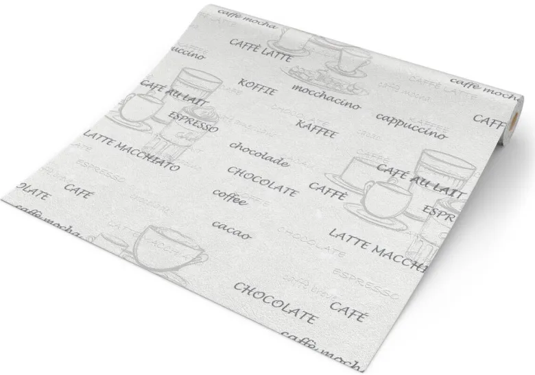 Vliestapete Kaffee weiß silber B/L: ca. 53x1005 cm